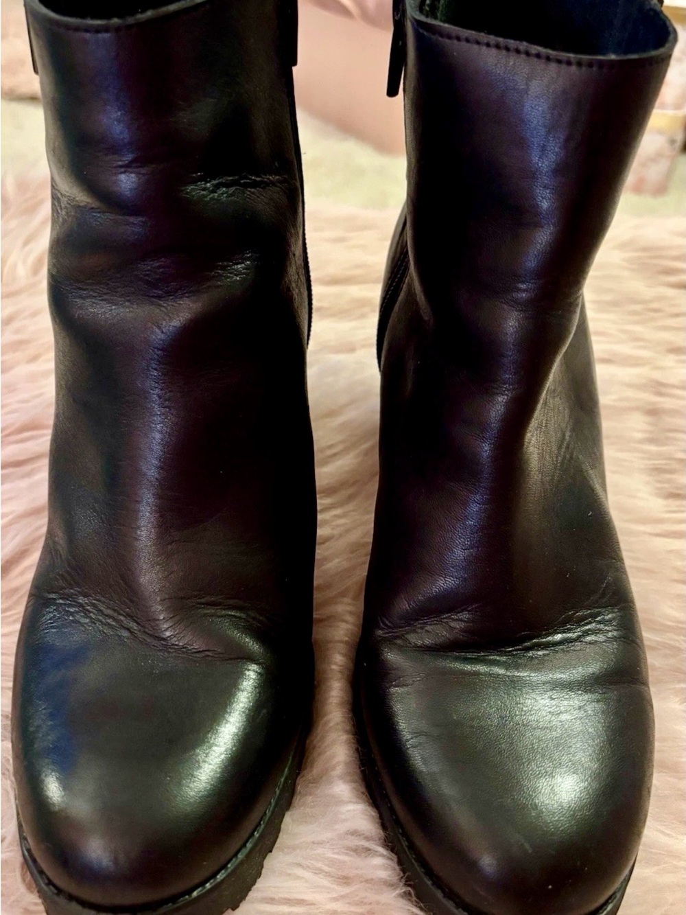 Classic Black Leather Ankle Booties with Side Zip
